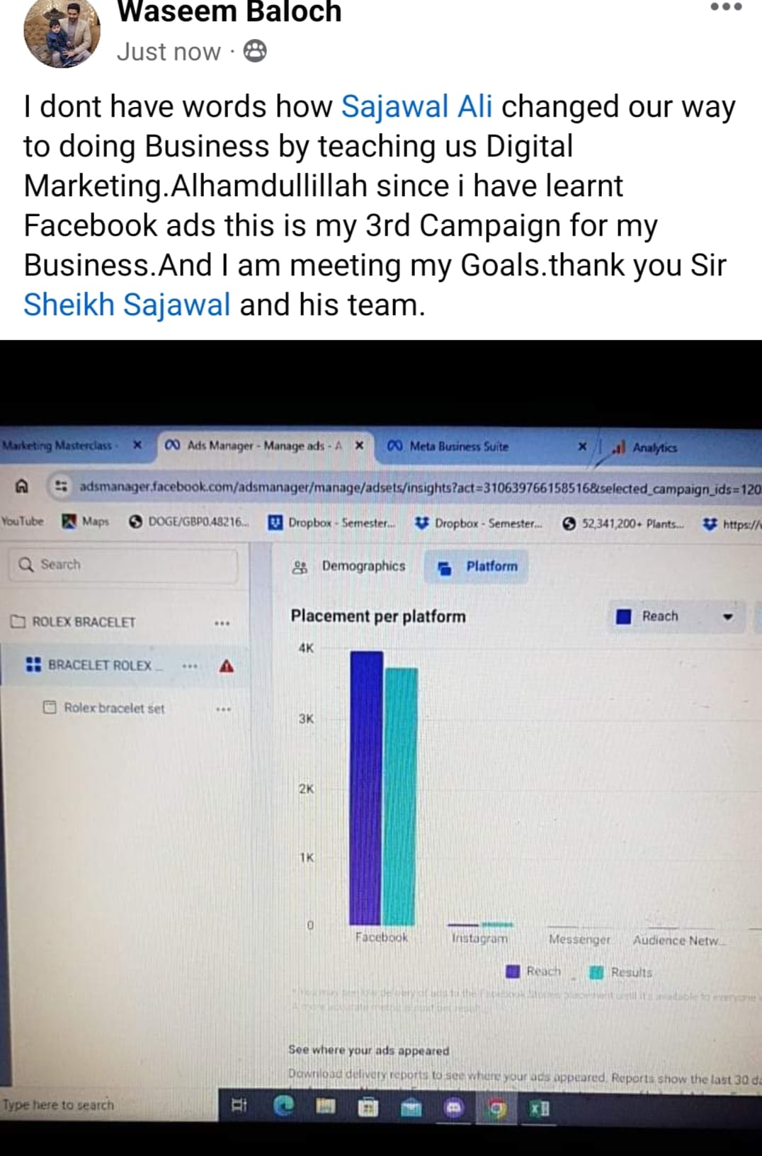 Running 3rd Facebook campaign, hitting targets