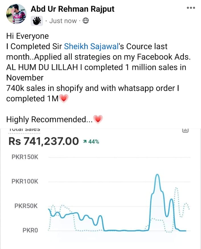 PKR 1,000,000 in sales — November alone